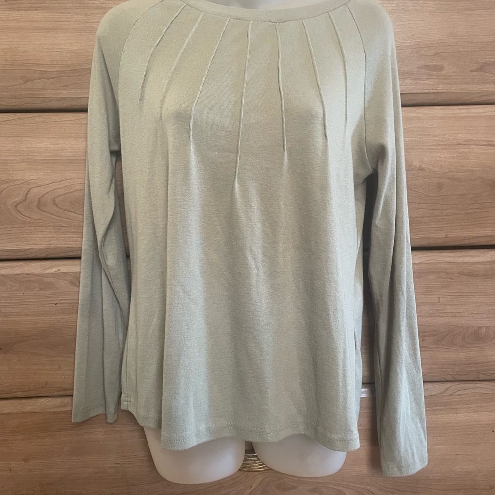 Long-Sleeve Pleated Front Top in Sage